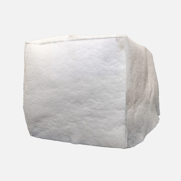 a white breathable square shaped fabric cover for a printer placed on a white background