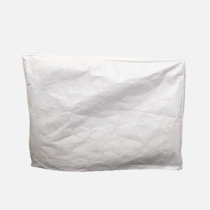 white custom dust cover made out of tyvek material sewn into a square shape to put over a printer